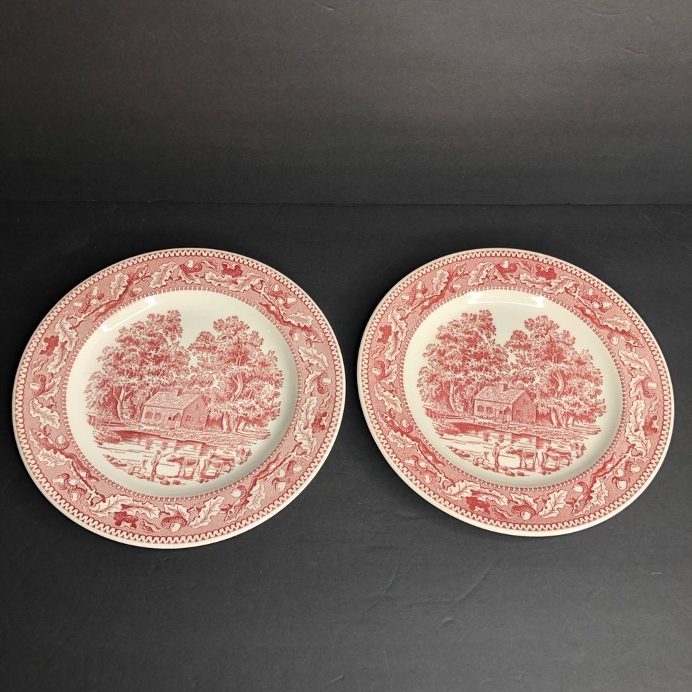 2 Vintage Royal Ironstone Memory Lane Red 10” Round Dinner Plates 1965 in EUC - Picture 2 of 9